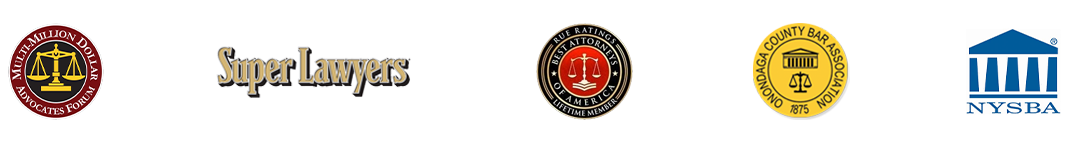 Million Dollar Advocates Forum, Super Lawyers, Rue Ratings, Onondaga County Bar Association, New York State Bar Association